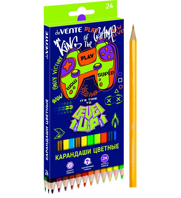 Карандаши цветные 'deVENTE. Level Up Game' 24 цвета, 2М, диаметр грифеля 2,8 мм, 5024417