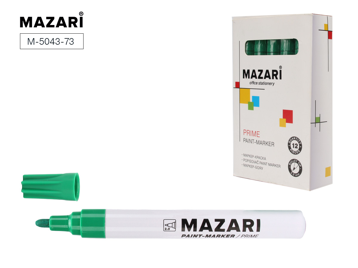 Маркер-краска PRIME, ЗЕЛЕНЫЙ, пулевидный наконечник, ширина линии письма 2 мм, M-5043-73