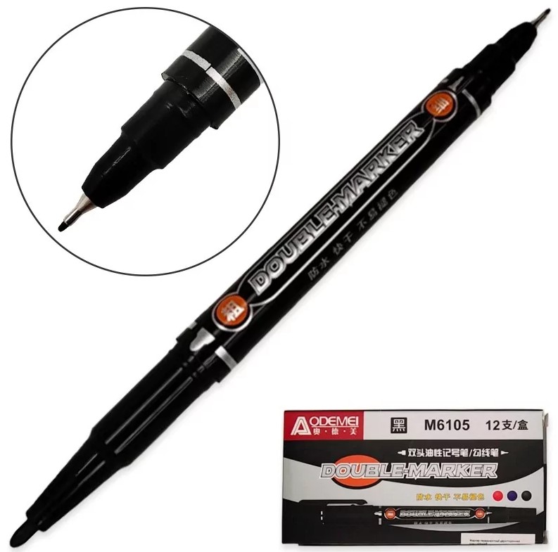 Маркер перманентный двухсторонний, AODEMEI, цвет черный, М6105