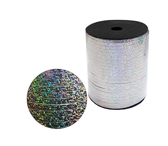 Лента для шаров, KWELT, 5 мм х 500 м, голография серебро, К-16974