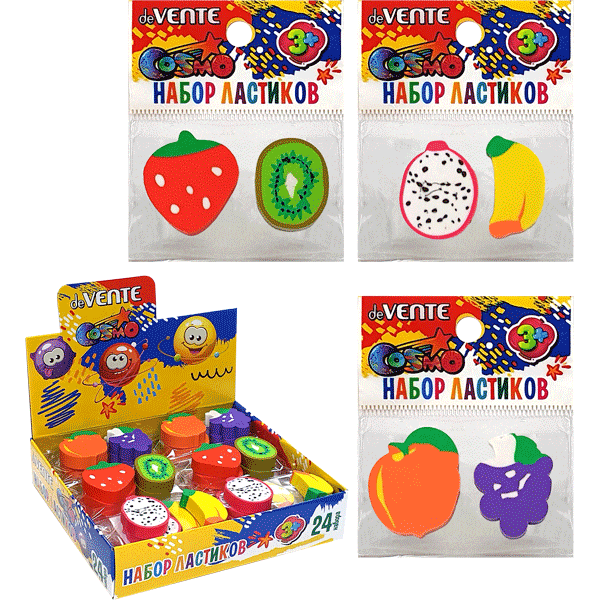 Набор ластиков deVENTE 'Фрукты' 2 шт., синтетический каучук, европодвес, 8030902