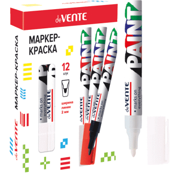 Маркер-краска 'deVENTE', круглый алюминиевый корпус, белый цвет, пулевидный наконечник, 5043400