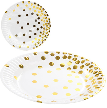Одноразовые тарелки 18 см. 'Белые. Золотые круги', (10 шт;уп)