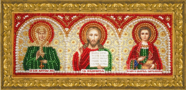 Набор для вышивания с рамой 6х7 см. Икона 'Иконостас в помощь болеющему' 14 цв., Б-45
