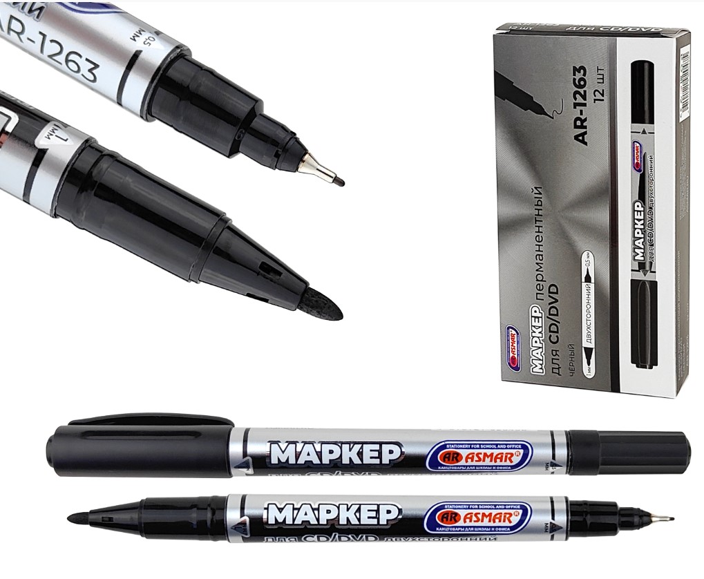 Маркер перманентный двухсторонний тонкий, для CD;DVD, 1 мм и 0,5 мм, AR-1263