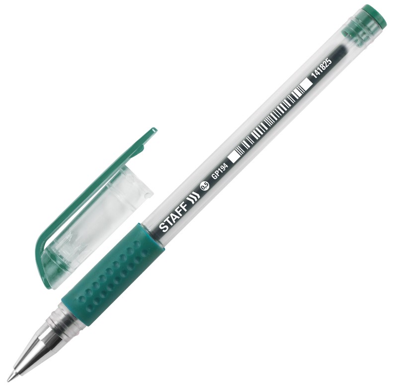 Ручка гелевая 'STAFF' с грипом, 0,5 мм, линия 0,35 мм, цвет зеленый, 141825