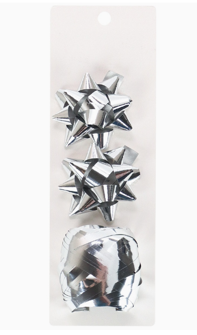 Набор для оформления подарков Серебряный, 2 банта+лента 5 мм х 10 м, БЛ-0372