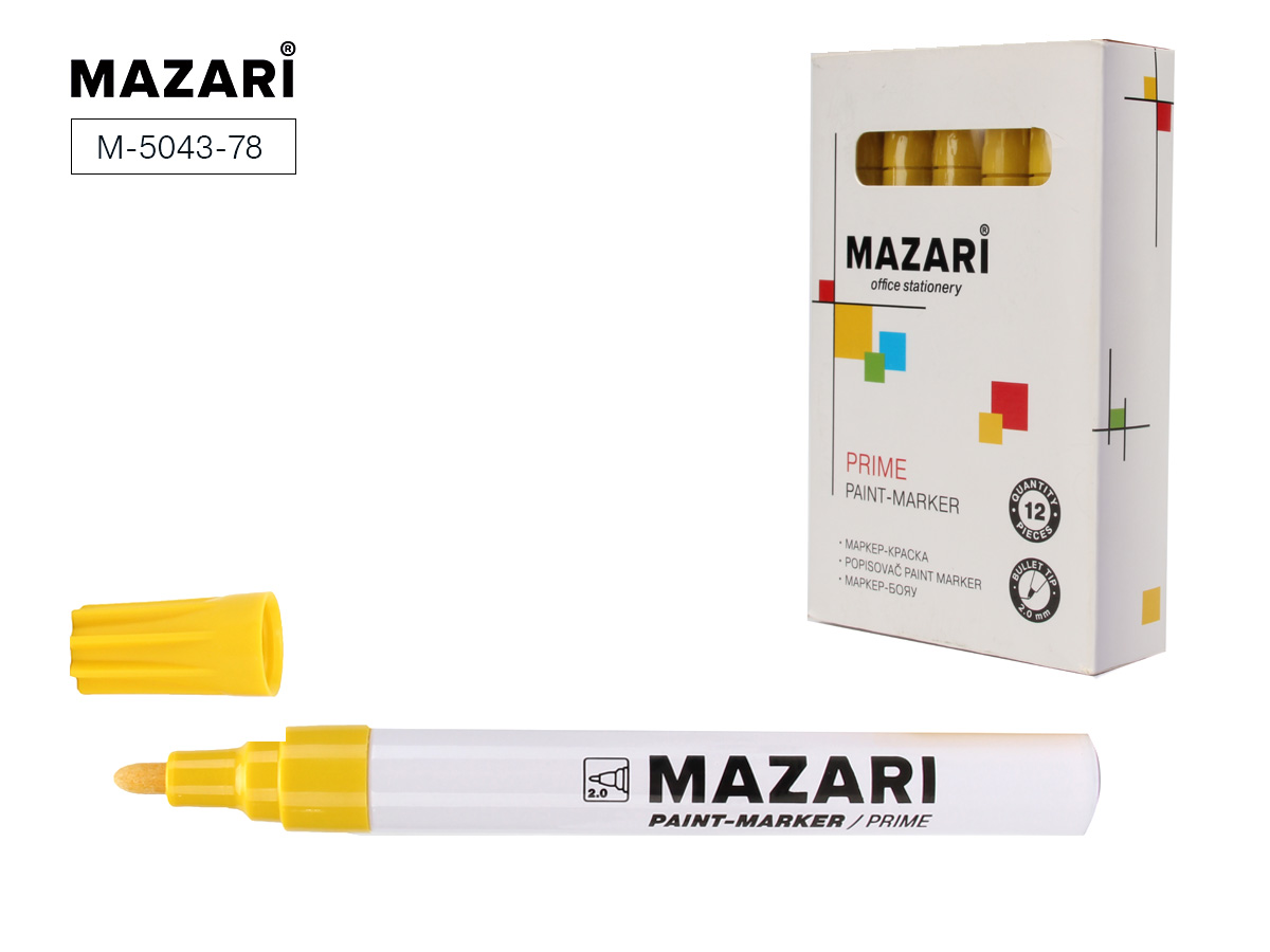 Маркер-краска PRIME, ЖЕЛТЫЙ, пулевидный наконечник, линиия письма 2 мм, M-5043-78