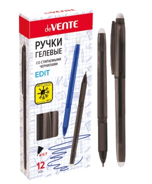 Ручка гелевая стираемая 'deVENTE. Edit' d=0,7 мм, полупрозрачный черный корпус, 5051791