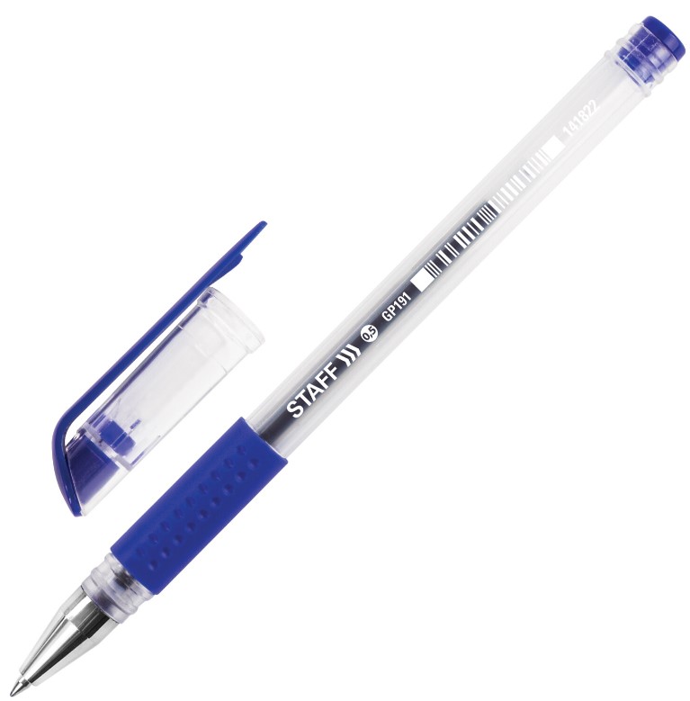 Ручка гелевая 'STAFF' с грипом, 0,5 мм, линия 0,35 мм, цвет синий, 141822