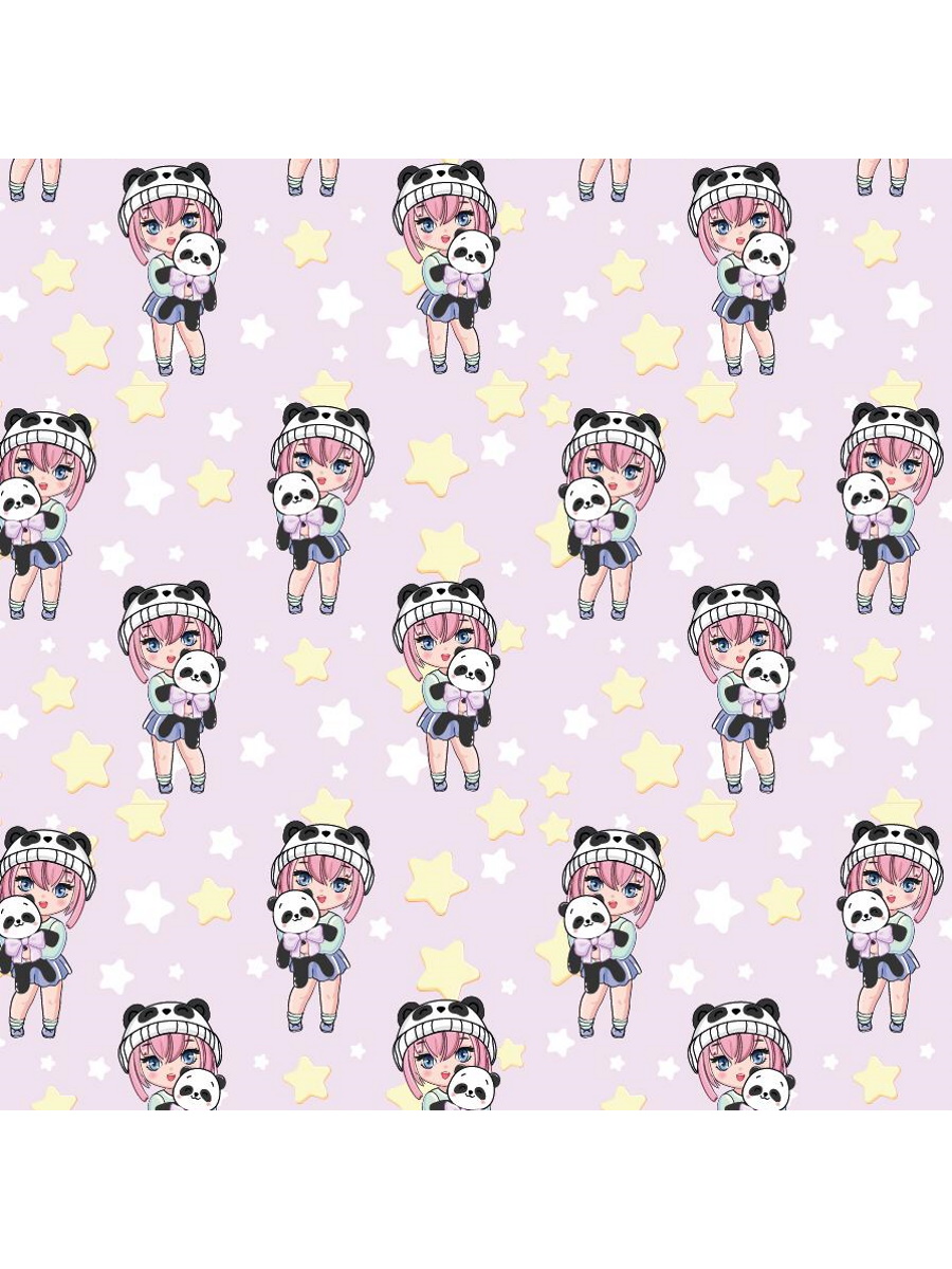 Упаковочная бумага 'Аниме девочка и панда', (70х100 см), УБ-4437