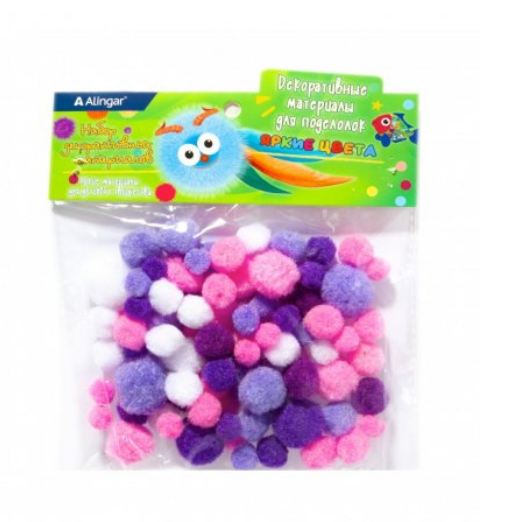 Декоративный материал Alingar, Ягодно розовые цвета,  пушистые помпоны, 80 шт, AL9033