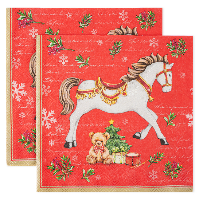 Сервировочные салфетки, Новогодняя лошадка, Красный, 33х33 см, 20 шт, 25402/1 н-й