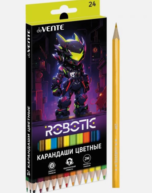 Карандаши цветные 'deVENTE. Robotic' 24 цвета, 2М, диаметр грифеля 2,8 мм, шестигранные, 5024539