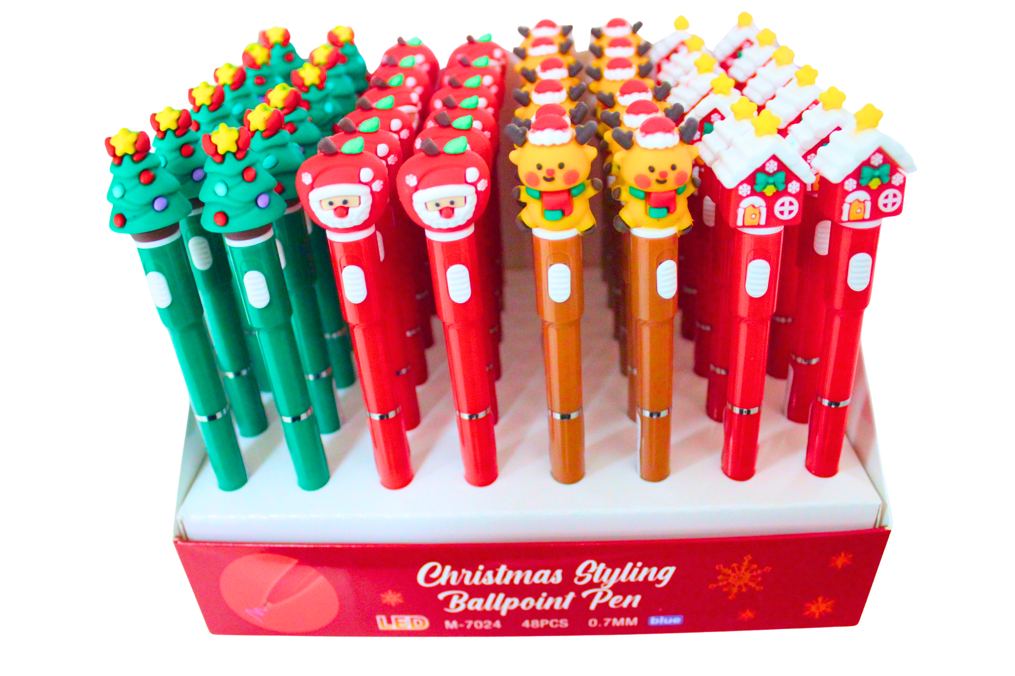 Ручка шариковая новогодняя светящаяся, наконечник в форме зверят, 6120-6