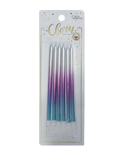 Набор свечей 'Градиент', серебро-розовый-синий , с держателем, 183550