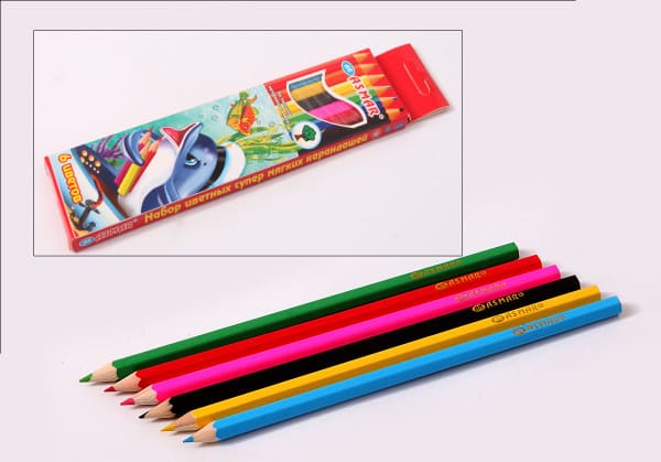 Карандаши 6 цв, супермягкие, заточен, картон. уп, AR-9405-6