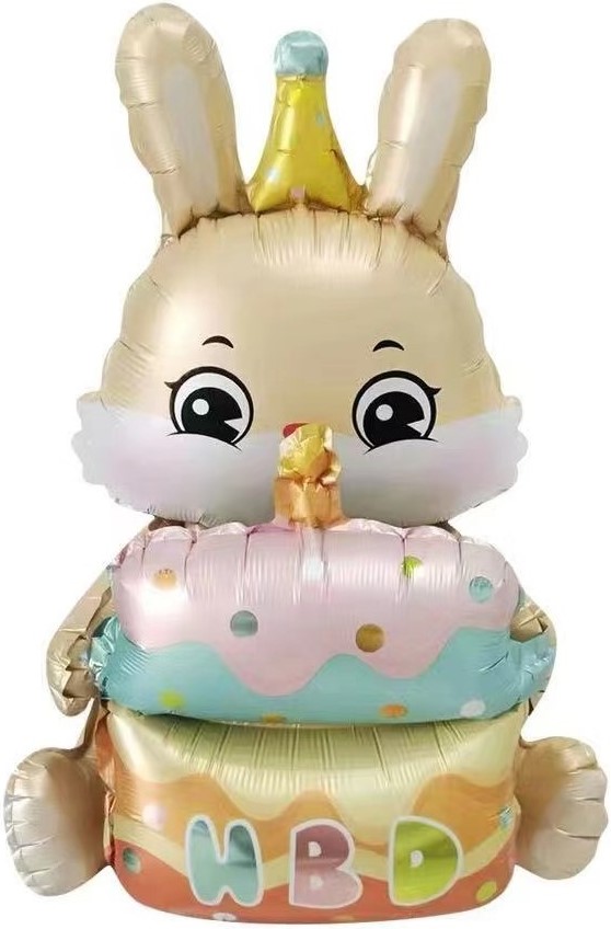 Шар (37''/94 см) Фигура 3D, Зайка с тортиком, 1 шт, 24877
