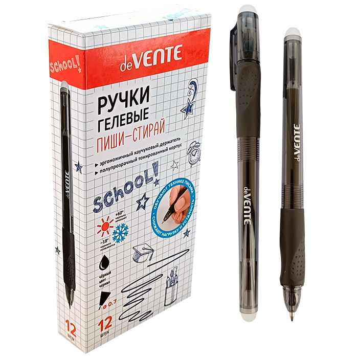 Ручка гелевая стираемая 'deVENTE. School' d=0,7 мм, полупрозрачный черный корпус, 5051319