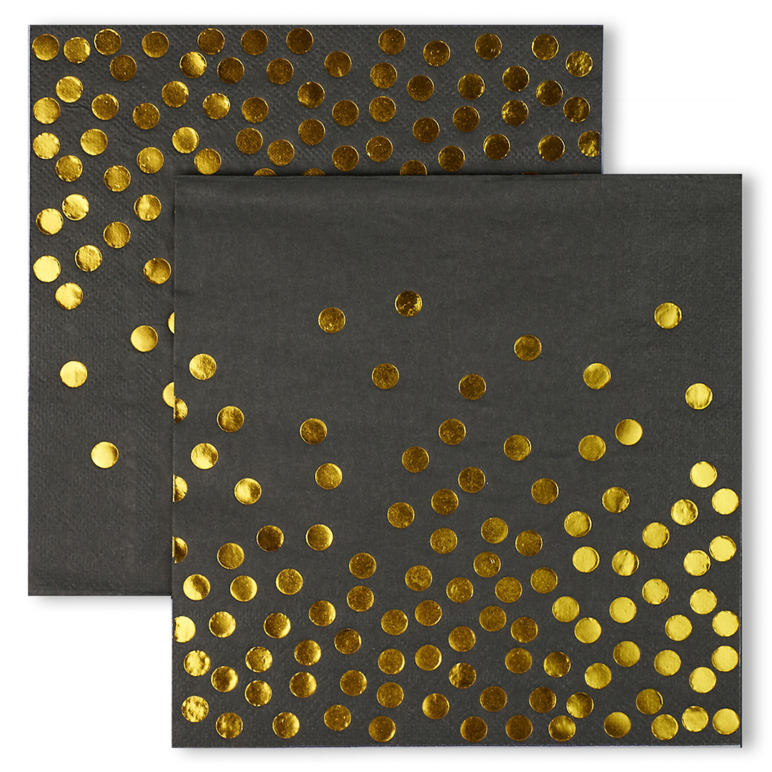 Сервировочные салфетки, Конфетти, Черный/Золото, Металлик, 33х33 см, 12 шт., 6231381