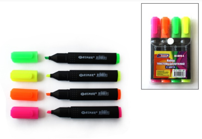 НАБОР ТЕКСТМАРКЕРОВ, 4 ЦВЕТА, (ЖЕЛТЫЙ,ЗЕЛЕНЫЙ,РОЗОВЫЙ, ОРАНЖЕВЫЙ) 0,5ММ, AR-8810-4
