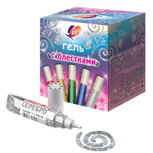 Гель с блестками 'Луч', серебро, 5 мл, (1 шт), 11С 686-08