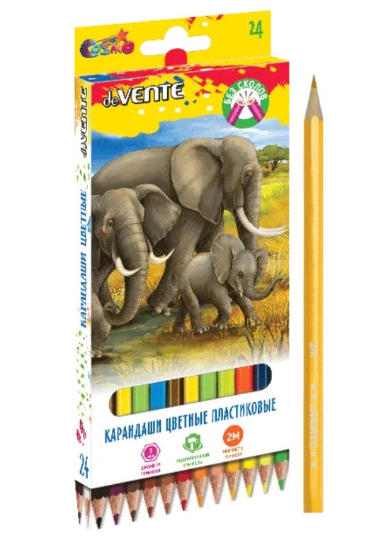 Карандаши цветные пластиковые 'deVENTE. Животный мир' 24 цвета, 2М, диаметр грифеля 3 мм, 5024311