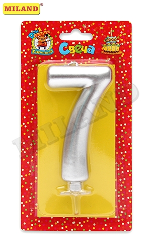 Свеча для торта 'Цифра 7. Серебряный металлик' Миленд, картон. уп., европодвес, С-1879