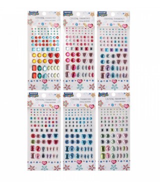 Стразы-наклейки акриловые АССОРТИ, 8х19 см, 6 дизайнов, ОПП-упаковка с европодвесом, M-8648