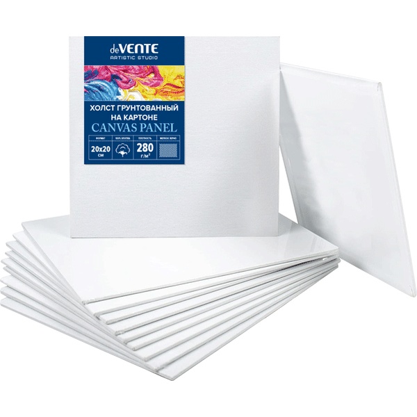 Холст на картоне 20x20 см грунтованный 'deVENTE. ARTISTIC STUDIO' 100% хлопок 280 г;м², 8150302