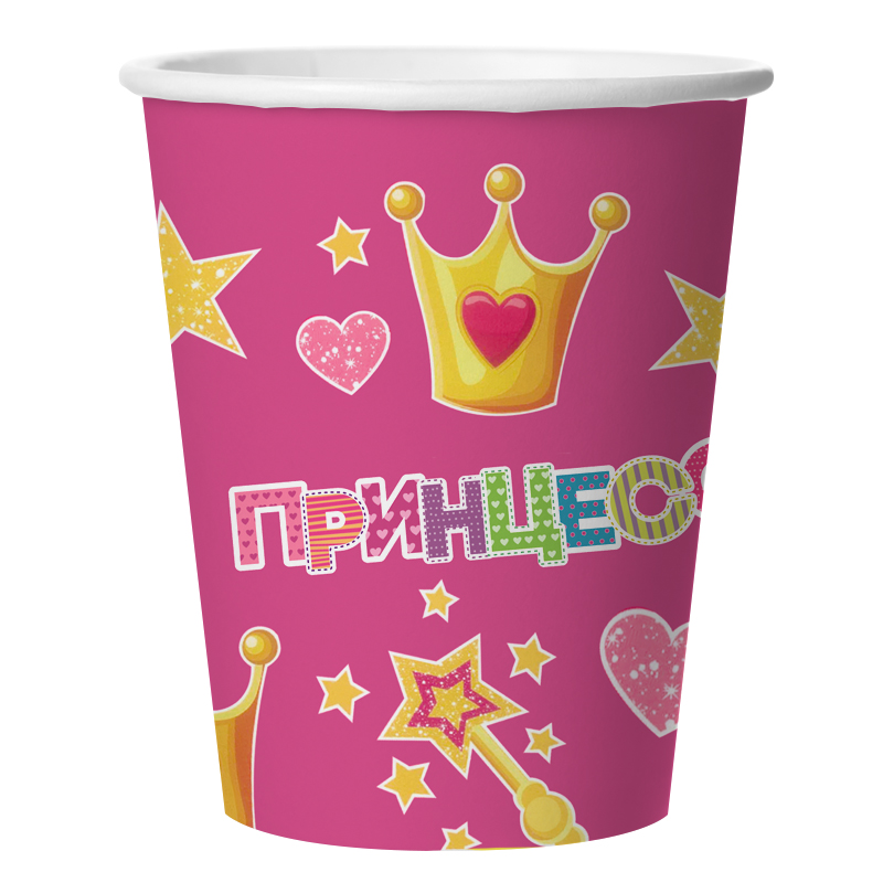 Набор стаканов бумажных , 'Принцесса', 250 мл , розовый , (6 шт;уп), 77386