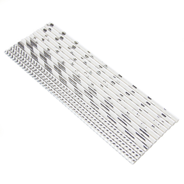 Трубочки для коктейлей, Серебристый микс, Белый;Серебро, металлик, (12 шт;уп), 6231317