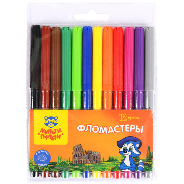 Фломастеры 12 цв. Мульти-Пульти 'Енот в Италии' полиэтилен. уп., европодвес WP_10726