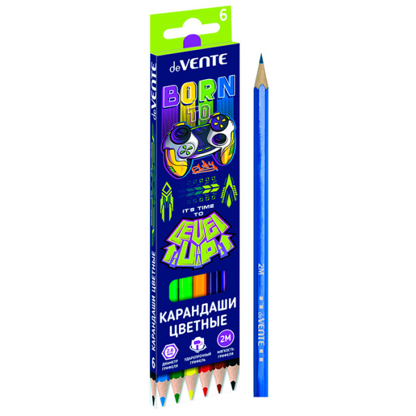 Карандаши цветные 'deVENTE. Level Up Game' 06 цветов, 2М, диаметр грифеля 2,8 мм, 5021417