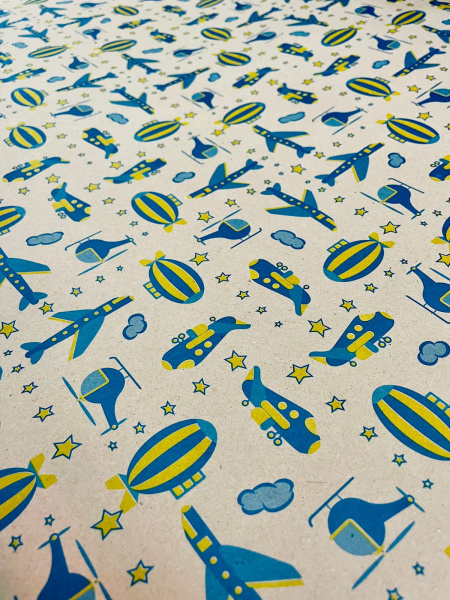 Бумага крафт 100 х70 см , 'Самолеты и вертолеты' , (1 лист) , 5075