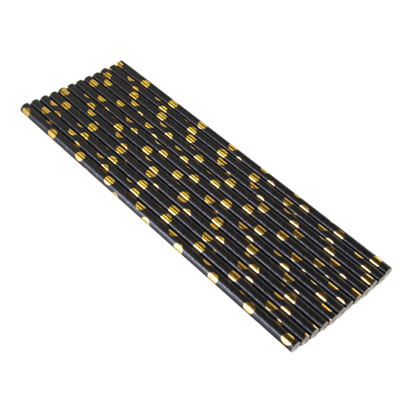 Трубочки для коктейлей, Горошек, Черный;Золото, металлик, (12 шт;уп), 6231289